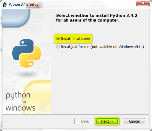 Install for all users option in Python install
