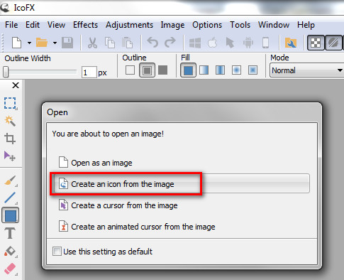 opened the icon image in IcoFX icon editor