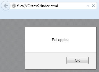 an alert dialog on a web page with the words Eat apples