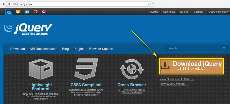 shows the download button on the jQuery homepage