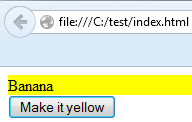 a webpage with the word Banana, with yellow background color behind the word