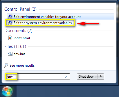 Edit the system environment variables option