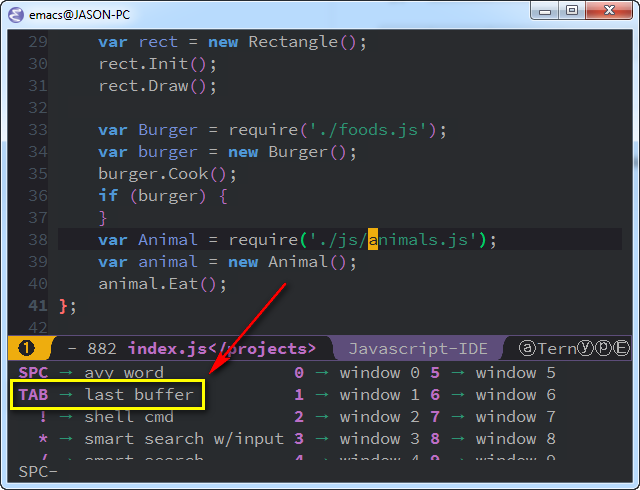 shows the last buffer menu option in Spacemacs