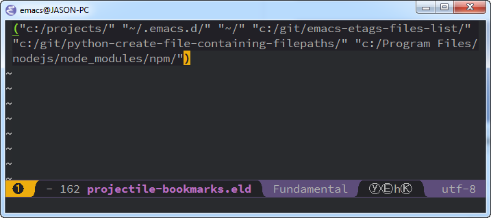 viewing projectile bookmarks file in Spacemacs
