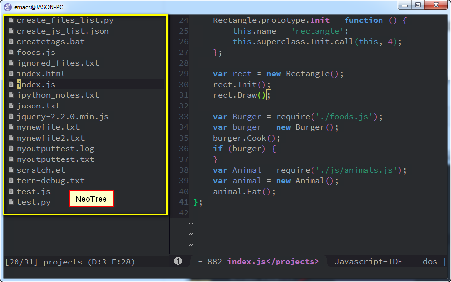 shows neotree file manager on the left